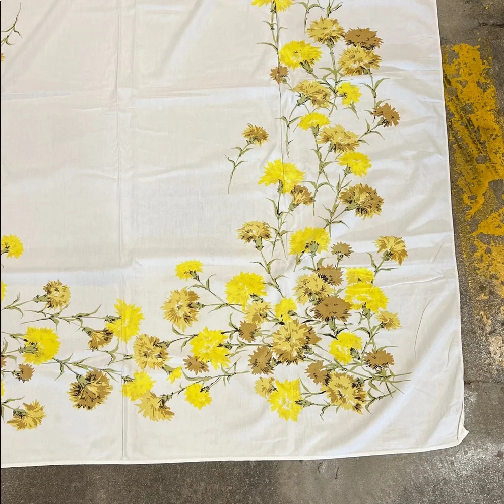 Vintage Floral Yellow & tan almost sq tablecloth  very soft & well loved, cotton